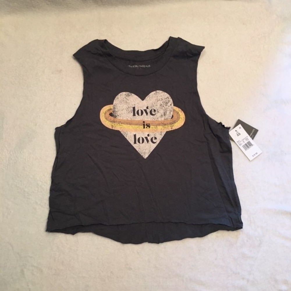 Grayson Threads Tank Top Womens XS Black NEW Love is Love Heart Graphic Muscle